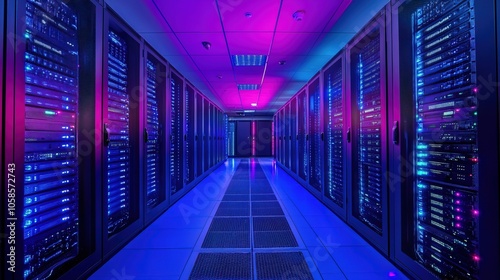 Renewable energy data center with glowing lights powered