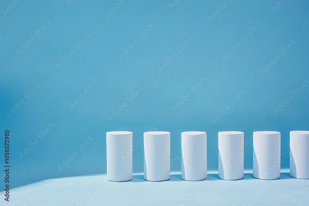 Minimalist White Cylinders on Blue Background - Product Display Minimalist White Cylinders on Blue Background - Product Display