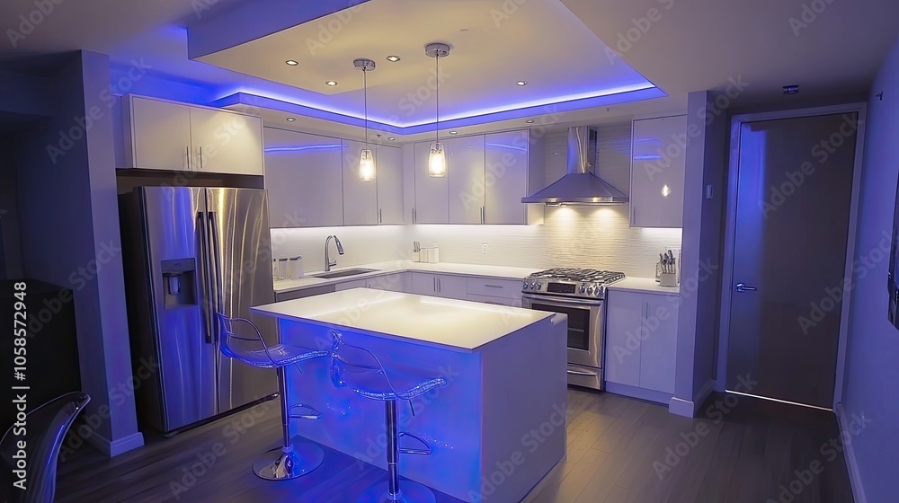 Modern Kitchen with Blue LED Lighting Modern Kitchen with Blue LED Lighting