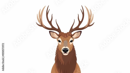 Watercolor Illustration of a deer with large antlers on a white background is perfect for nature and holiday-themed designs.