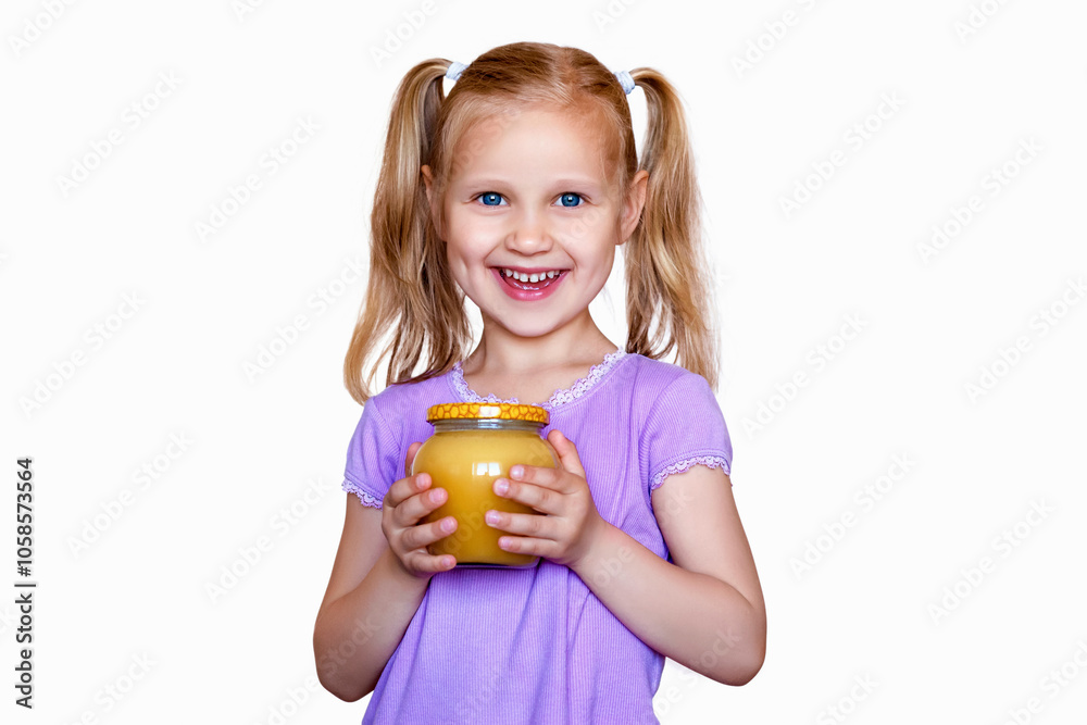 Honey for Children. Smiling
Happy Child Holding Honey Jar Isolated on White Background. Honey for Children. Smiling
Happy Child Holding Honey Jar Isolated on White Background.