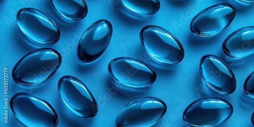 A detailed view of matte gelatin capsules resting against a blue backdrop. The focus is on the gelatin capsules, emphasizing their texture and color against the blue.
