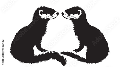 Ferrets silhouette isolated in White background