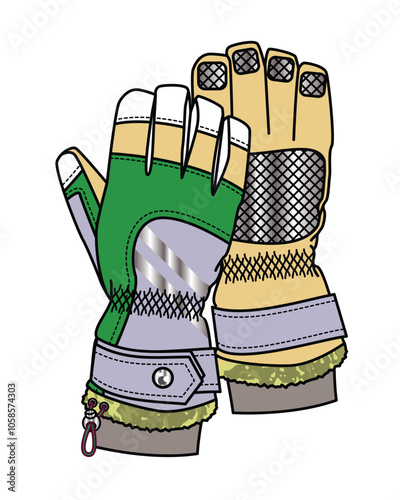 Anti vibration gloves vector template technical drawing.