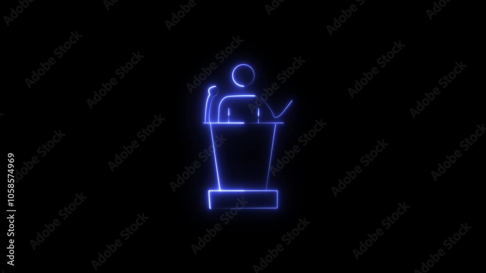 blue color Public speaker icon animation glowing neon line in line style on dark night background. blue color Public speaker icon animation glowing neon line in line style on dark night background.