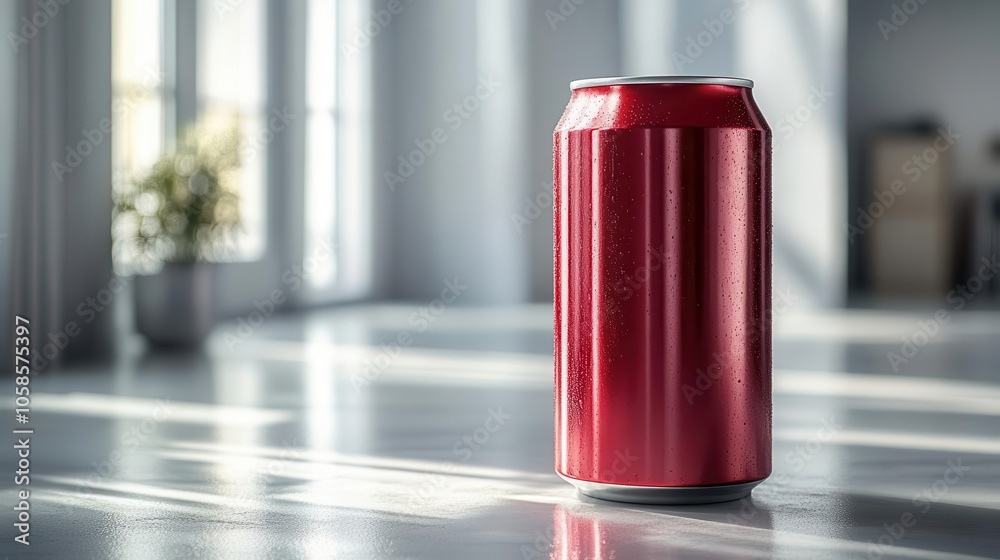 aluminum red soda can isolated on a clean white background, featuring striking reflections and shadows, modern design elements, evoking a sense of refreshment and excitement for beverage marketing aluminum red soda can isolated on a clean white background, featuring striking reflections and shadows, modern design elements, evoking a sense of refreshment and excitement for beverage marketing