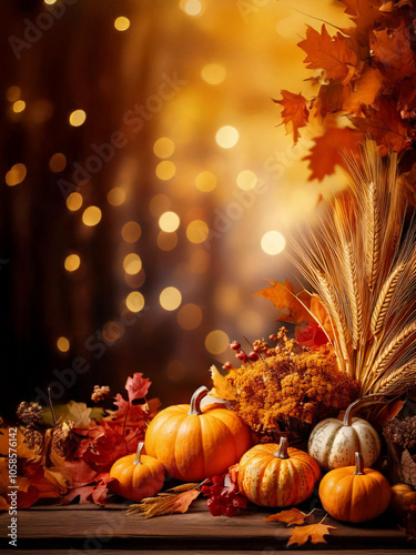 thanksgiving theme, empty podium, forest, bokeh background, copy space, 