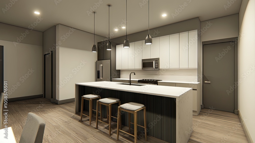 Fototapeta premium Modern Kitchen with Elegant Design and Lighting