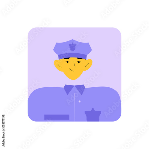 Male Police Officer Avatar In Flat Vector Portrait Symbolizing Law, Order, And Authority, Isolated On White Background