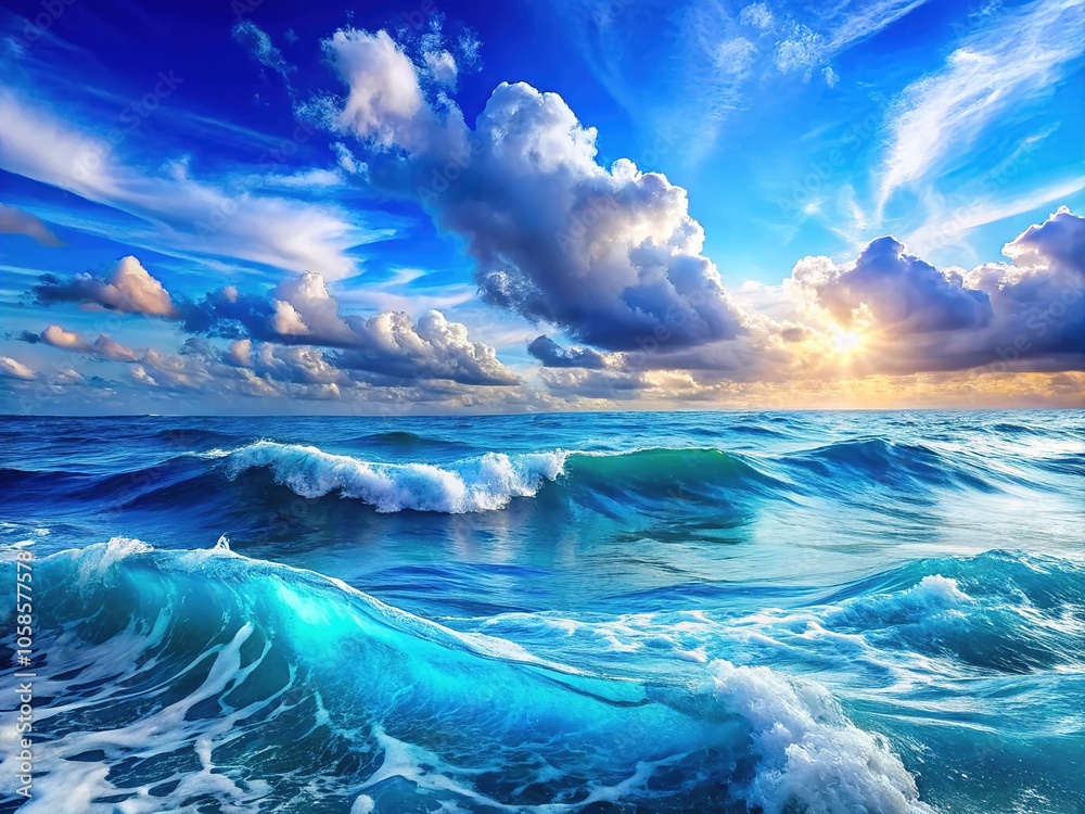 Immerse yourself in tranquil blue wave patterns intertwining sea and sky. This seamless 3D motion loop offers a serene background perfect for soothing visuals and peaceful atmospheres. Immerse yourself in tranquil blue wave patterns intertwining sea and sky. This seamless 3D motion loop offers a serene background perfect for soothing visuals and peaceful atmospheres.