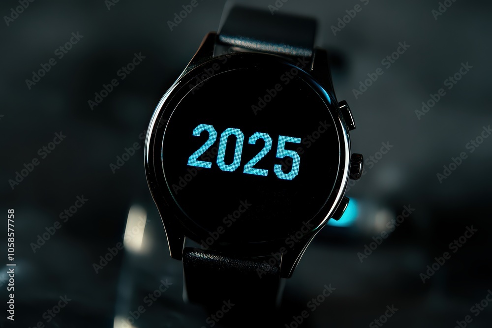 Fototapeta premium Modern Smartwatch Displaying Holographic Numbers 2025
