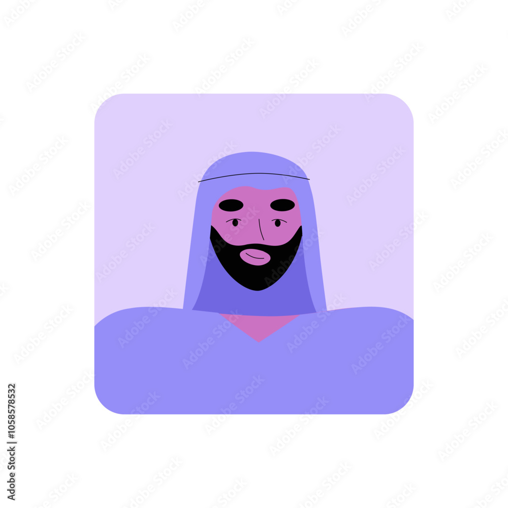 Muslim Man Avatar In Flat Vector Illustration Symbolizing Cultural Identity, Representation, And Diversity, Isolated On White Background