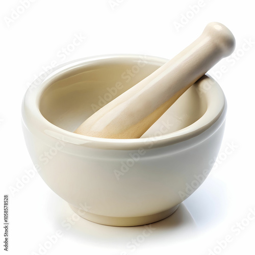 A ceramic mortar and pestle used for grinding and mixing herbs