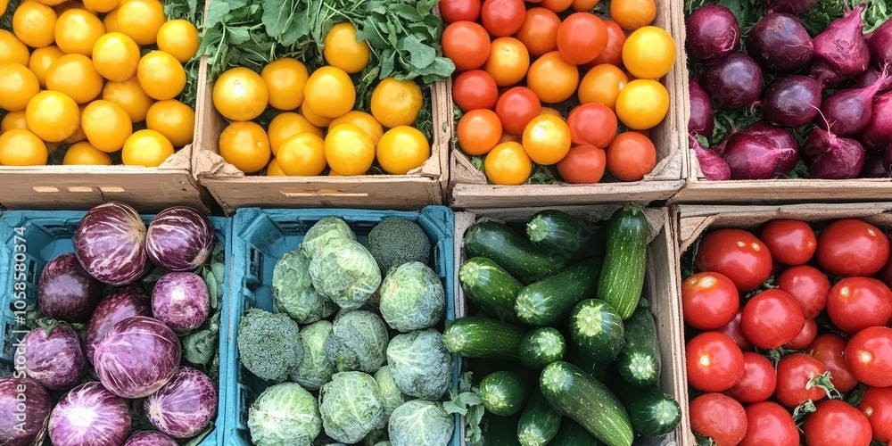 Variety of fresh produce, including an assortment of fruits and vegetables, showcasing a diverse selection of healthy and vibrant options for nourishment.