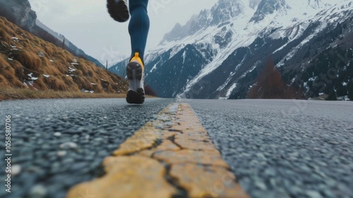 Close-up of runner's dynamic sports shoes