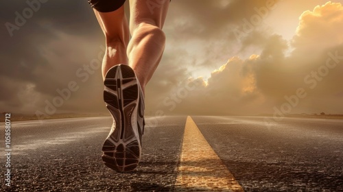 Close-up of runner's dynamic sports shoes