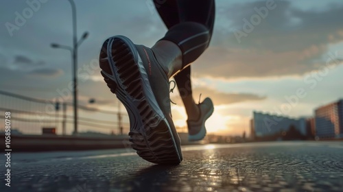 Close-up of runner's dynamic sports shoes