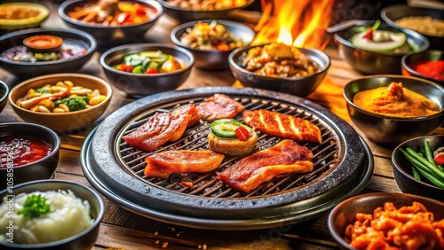 Korean BBQ Night Photography: Sizzling Pork & Smoke