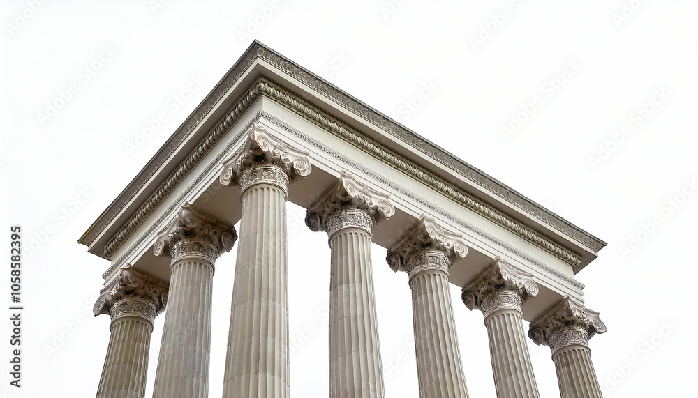 A Doric-style Greek columns with simple yet sturdy designs, isolated on a clean white background, symbolizing strength and tradition. A Doric-style Greek columns with simple yet sturdy designs, isolated on a clean white background, symbolizing strength and tradition.