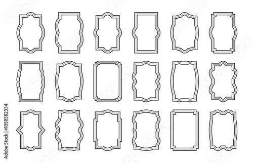 Simple outline vertical frames with editable stroke. Blank templates to decorate text. Greeting or wedding border.