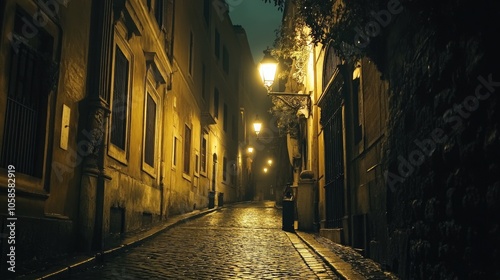 Nighttime view of Rome landmarks with soft lights casting a romantic glow over ancient streets and architecture.