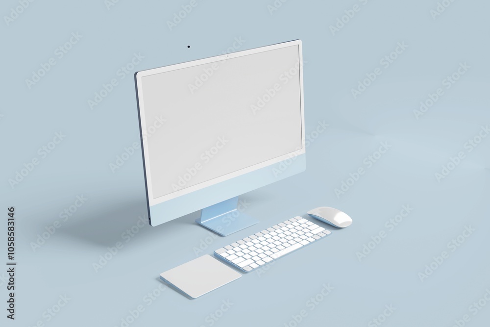 Desktop computer with blank screen in blue color Desktop computer with blank screen in blue color