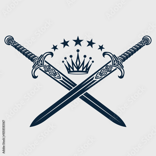 crossed swords with crown and stars heraldry symbol