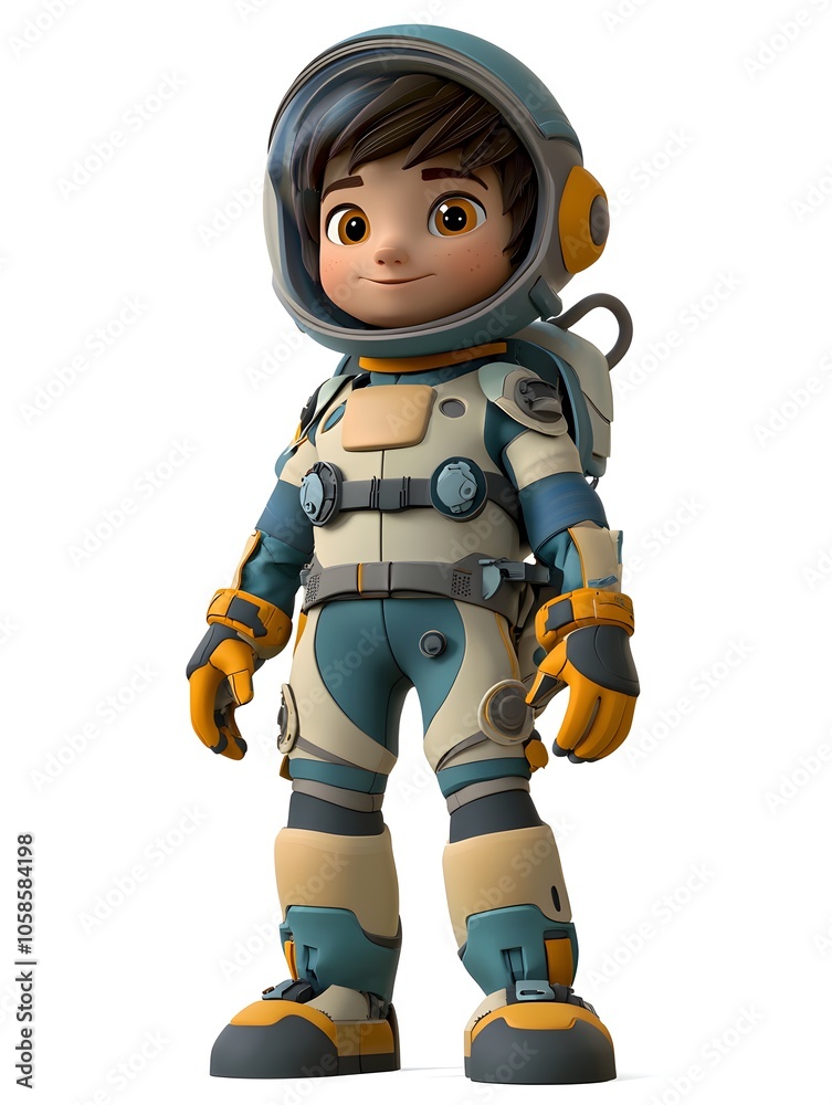 A vibrant 3D cartoon style image depicting a young boy in a detailed space suit embarking on an intriguing space adventure showcasing his sense of wonder and curiosity about the cosmos A vibrant 3D cartoon style image depicting a young boy in a detailed space suit embarking on an intriguing space adventure showcasing his sense of wonder and curiosity about the cosmos