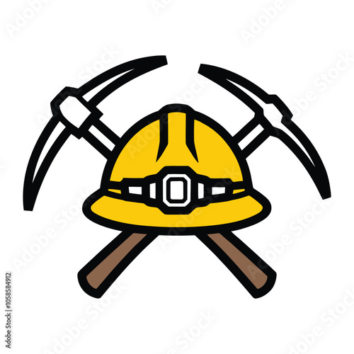 Mining Tools and Safety Helmet Icon Illustration photo