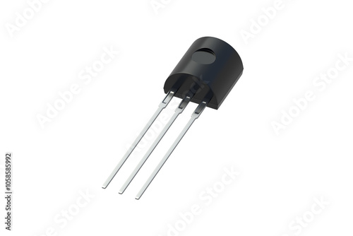 Bipolar transistor isolated on white background. Electronic component. Part of electrical circuit. 3d render