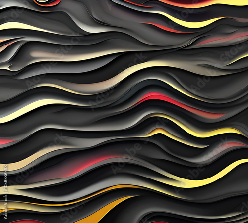 black and multicolored wavy texture background, soft transition of colors and tones, new format, neat cracks, 8k quality.Generative AI	