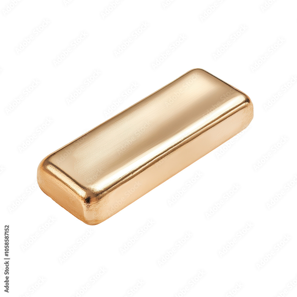 A gold bar is shown on a white background A gold bar is shown on a white background
