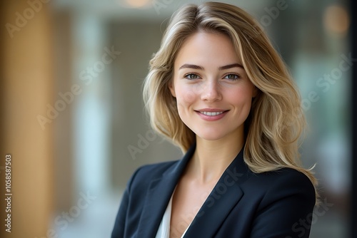 Confident Blonde Businesswoman in Black Blazer - Headshot Portrait