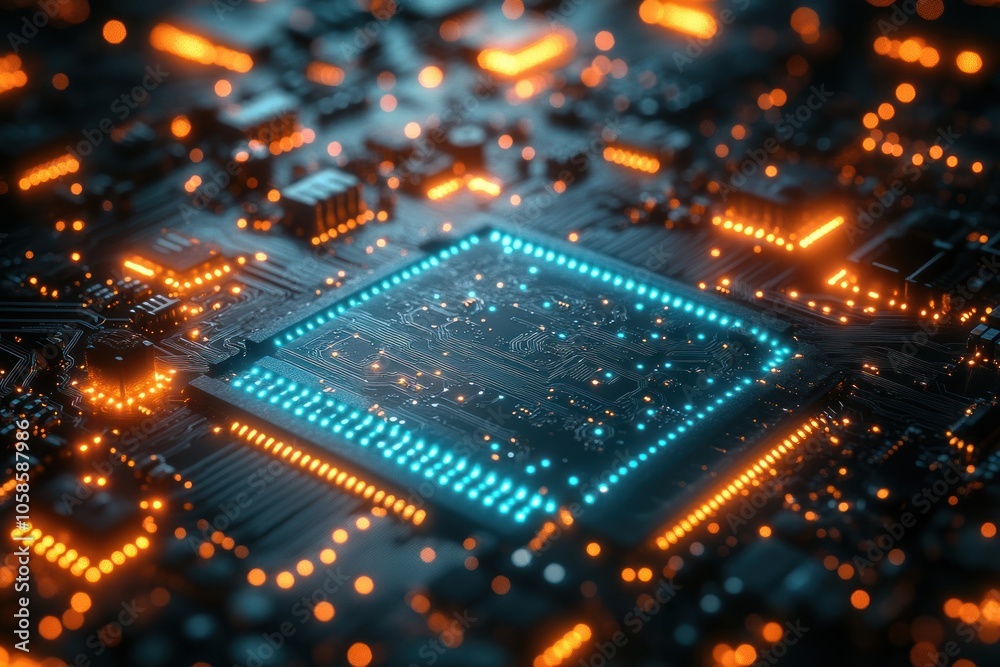Obraz premium Circuit Board with Glowing Lights