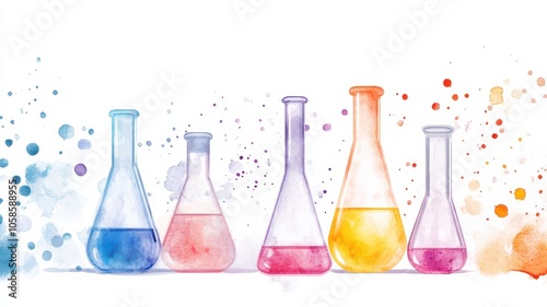 Watercolor style illustration of a science lab experiment prototype driven by hypothesis, isolated on white background.