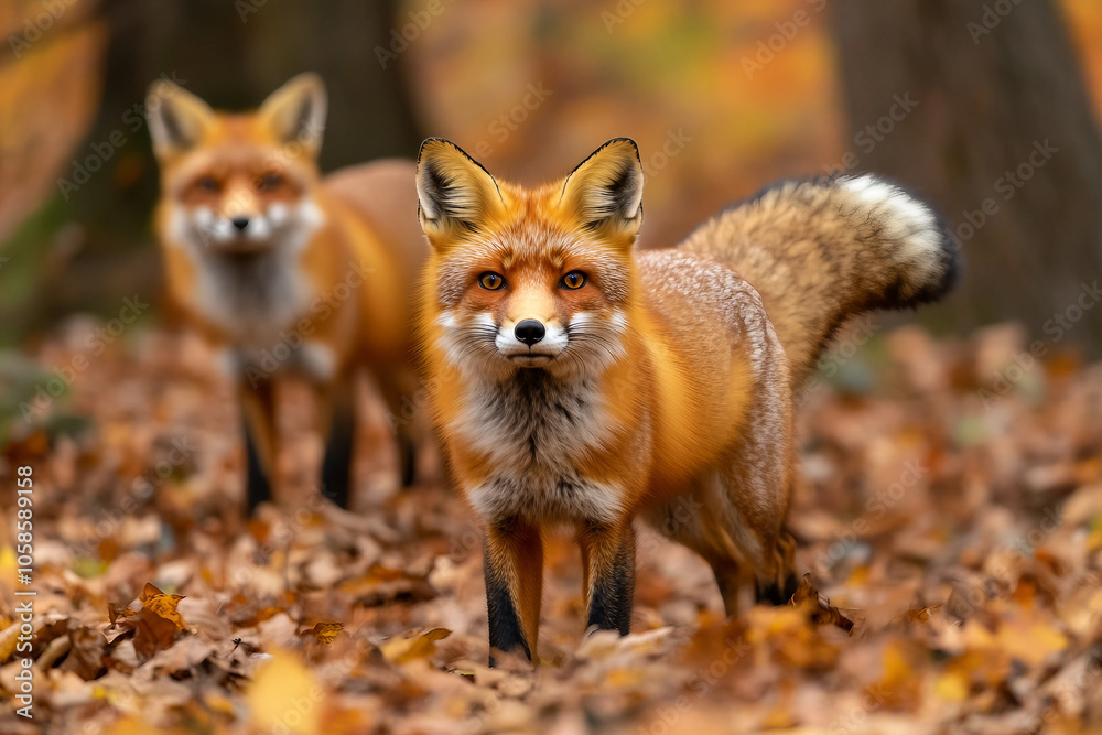 Fototapeta premium Wild animal red fox in natural habitat generative AI technology