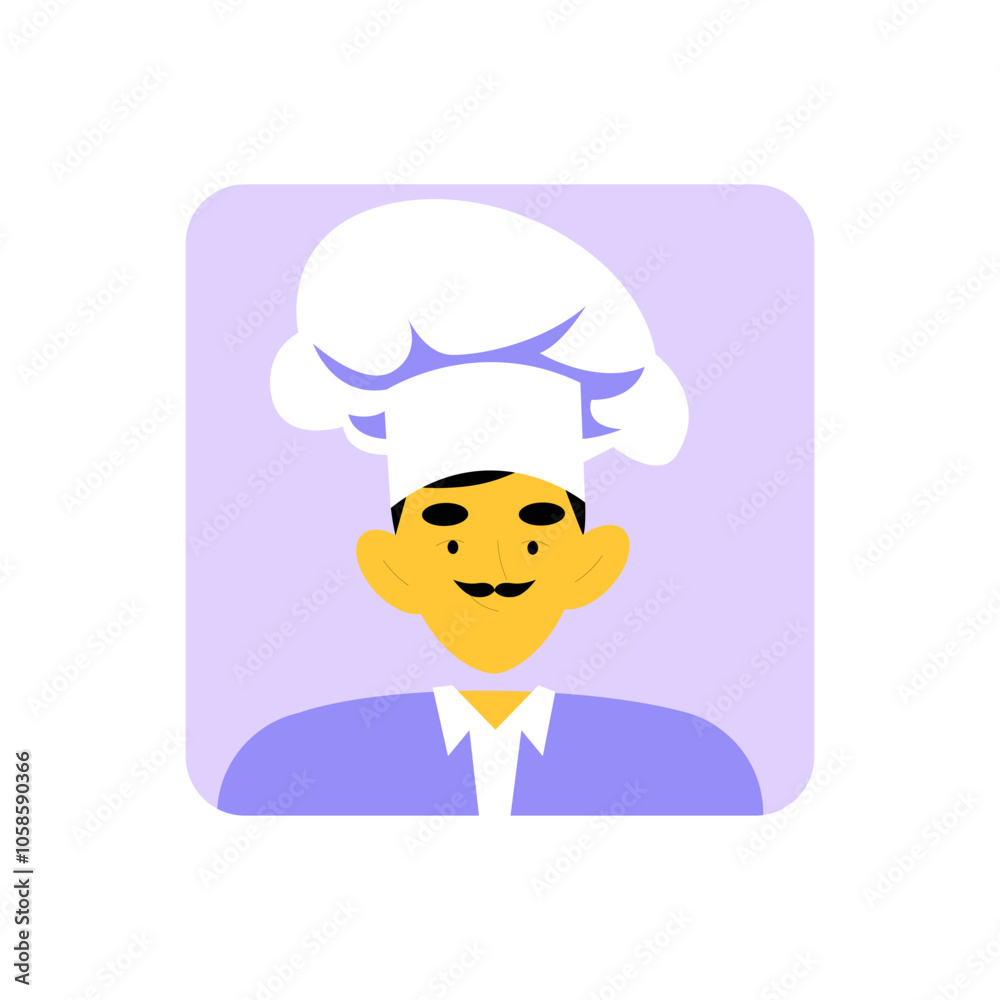 Chef Avatar With Hat In Flat Vector Illustration Symbolizing Culinary Profession, Cooking, And Kitchen Skills, Isolated On White Background Chef Avatar With Hat In Flat Vector Illustration Symbolizing Culinary Profession, Cooking, And Kitchen Skills, Isolated On White Background