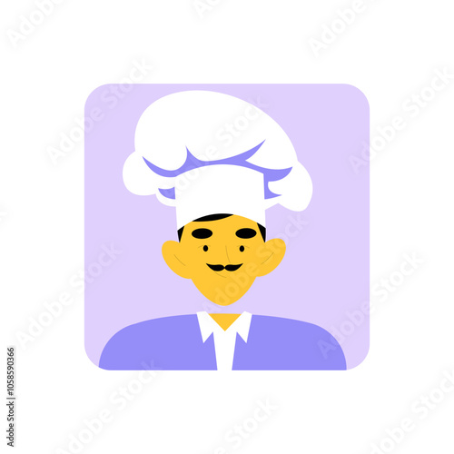 Chef Avatar With Hat In Flat Vector Illustration Symbolizing Culinary Profession, Cooking, And Kitchen Skills, Isolated On White Background