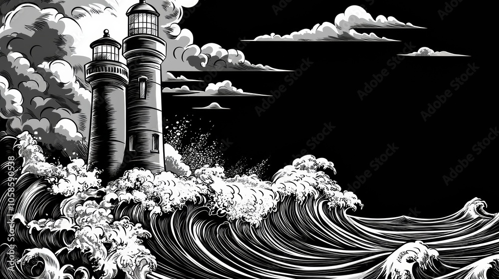 Fototapeta premium Waves crashing over a lighthouse