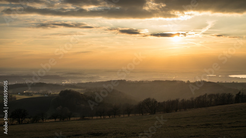 Winter scenery at sunset around the village of Sendraž, Czech Republic