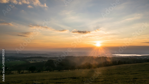 Winter scenery at sunset around the village of Sendraž, Czech Republic