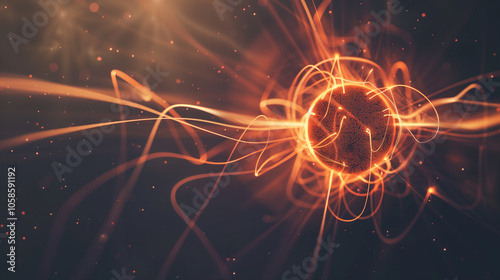 Abstract magnetic field visualization with glowing lines and arrows representing the flow of magnetic force around a central object in a dark, empty space. 