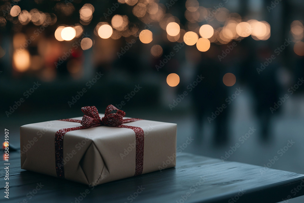 Mockup photo of charming giftbox holiday present box with bow xmas surprise, Generative AI Mockup photo of charming giftbox holiday present box with bow xmas surprise, Generative AI