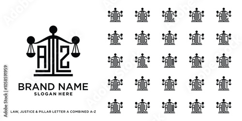 Set of justice, pillar, and law logo design initial a combined with letter a to z