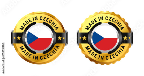 Made in Czechia icon a gold circle with a picture of a flag in the middle. For sign, stamp, badge, logo, label, mark, symbol, Banner etc. Modern and minimalist. Vector Illustration