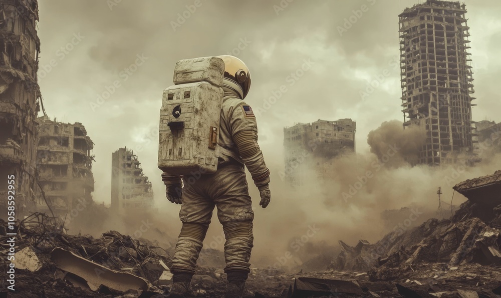 custom made wallpaper toronto digitalAstronaut in ruined city after a disaster.