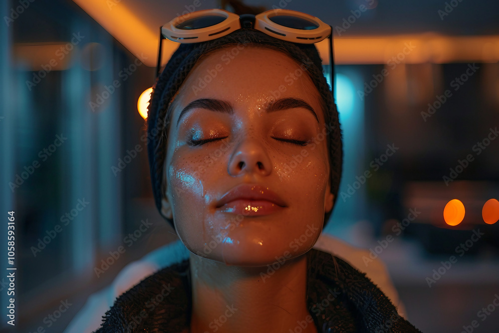Serene woman enjoying rejuvenating wellness spa therapy experience generative AI image Serene woman enjoying rejuvenating wellness spa therapy experience generative AI image