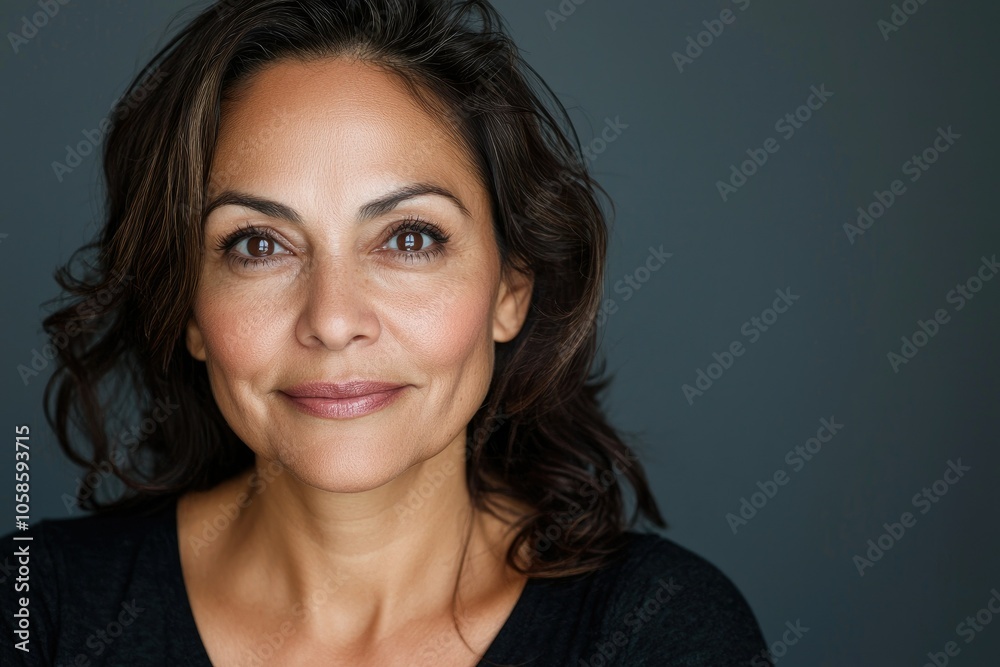 Captivating serious portrait of a middle-aged latina against a plain background Captivating serious portrait of a middle-aged latina against a plain background