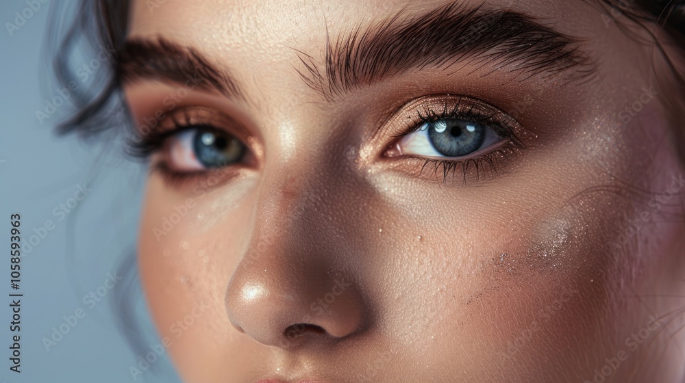 Woman applies eyeshadow with a brush to avoid harsh lines, AI generated image Woman applies eyeshadow with a brush to avoid harsh lines, AI generated image