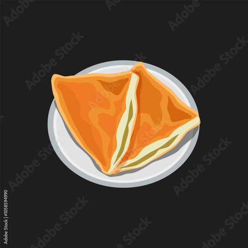 Vegetable Fried Snack Indian Lunch Tasty Delicious Art Illustration Design Vector